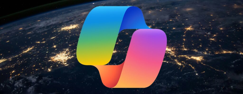 Microsoft Copilot logo over dark globe representing security