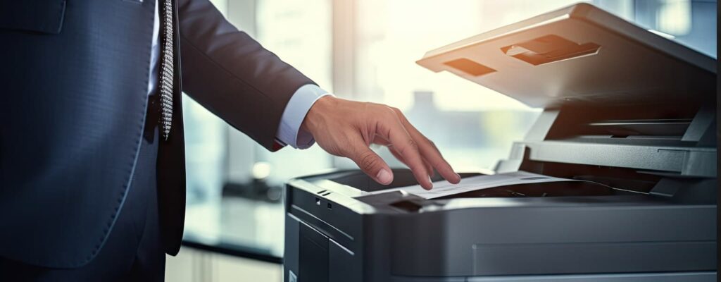 How to Size an Office Print Fleet A man using one of the office print fleet machines